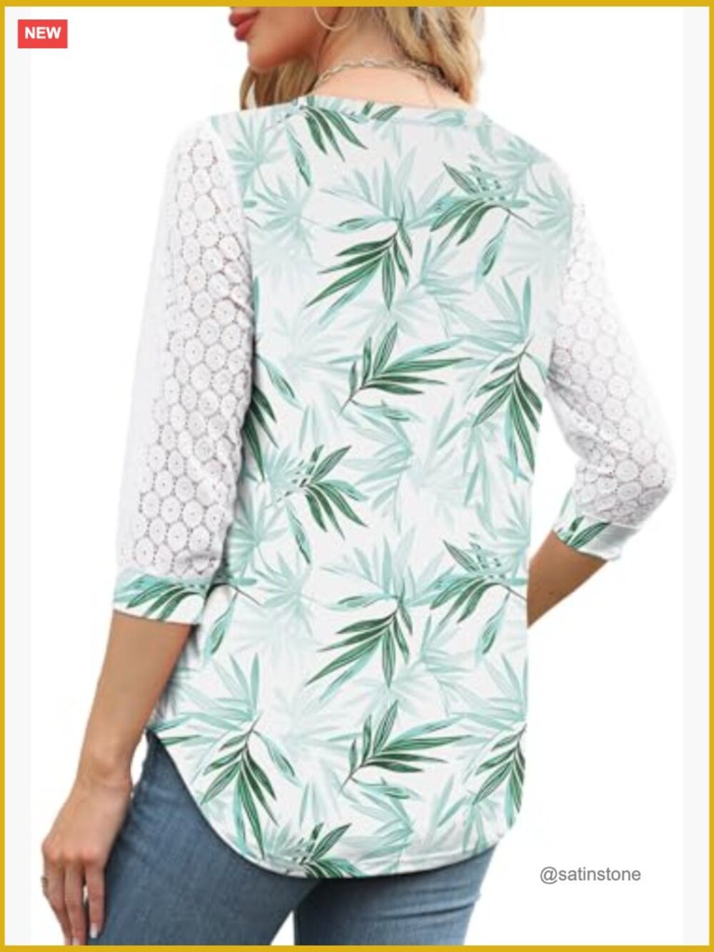 3/4 Sleeve V-Neck Lace Tunic Blouse Office Wear Top - Picture 3 of 5